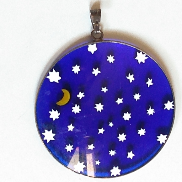 Antica Murrina Venezia Italian Murano Glass Blue Sky Stars Moon 2 Inch Pendant - Picture 2 of 8